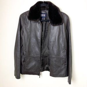 Vintage Blasssport brown leather zip up jacket removable faux fur collar medium